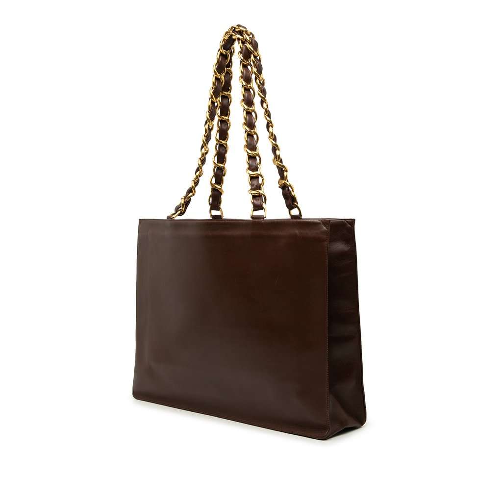 Chanel CC Lambskin Chain Tote Brown Leather Very good condition - Back View