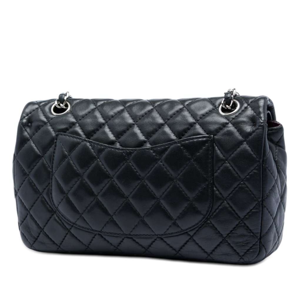 Chanel Medium Classic Lambskin Double Flap Black Leather Very good - Back View