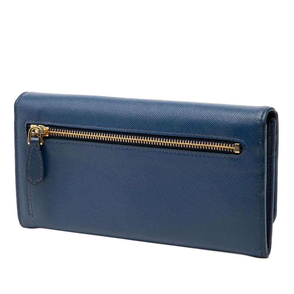 Prada Saffiano Lux Continental Wallet Blue Leather Very good condition - Back View