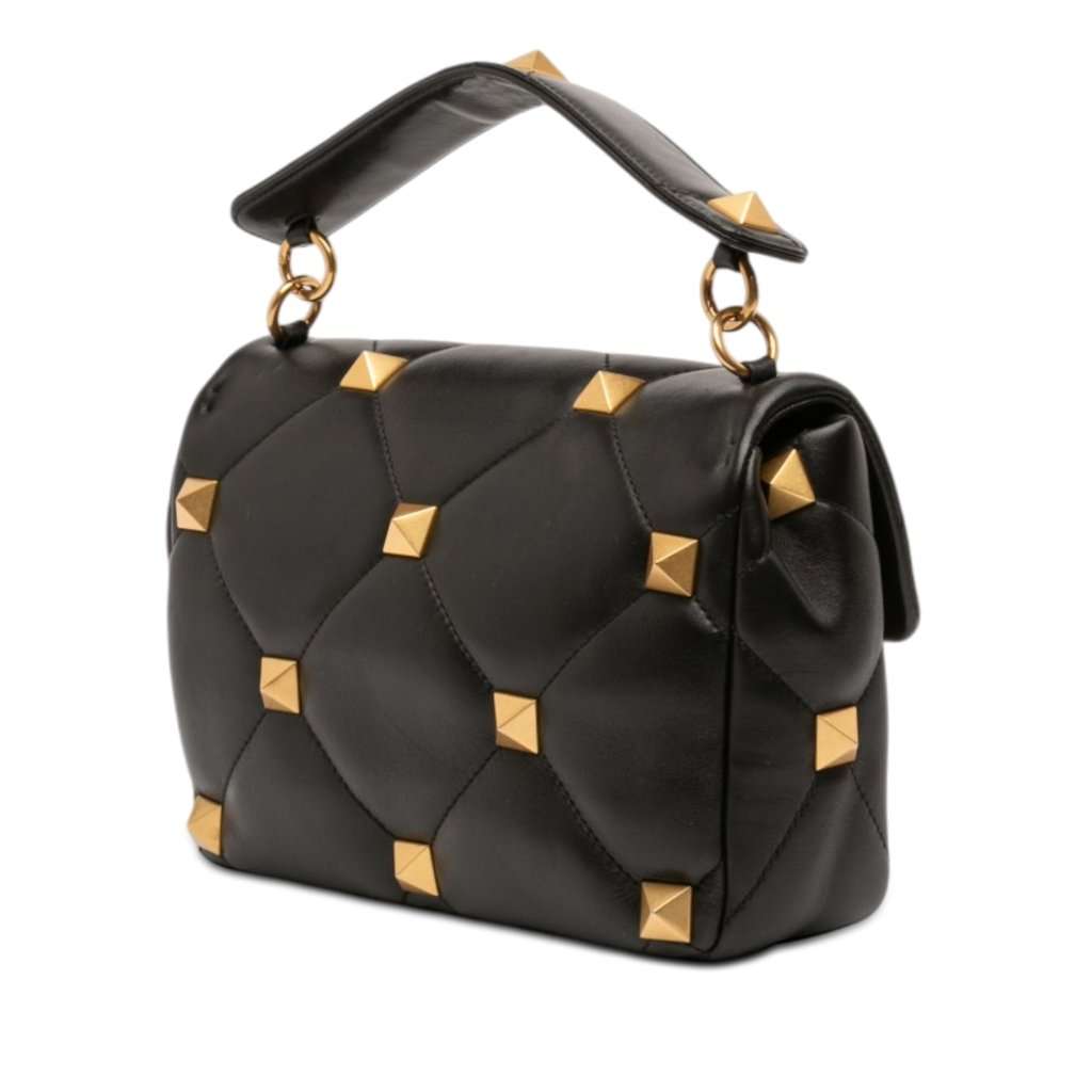 Valentino Large Nappa Roman Stud Satchel Black Leather Very good condition - Back View