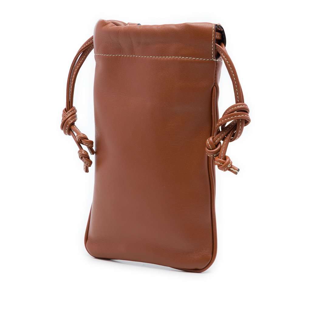 Celine Smooth Calfskin Cuir Triomphe Drawstring Phone Holder Crossbody Brown Leather Very good - Back View