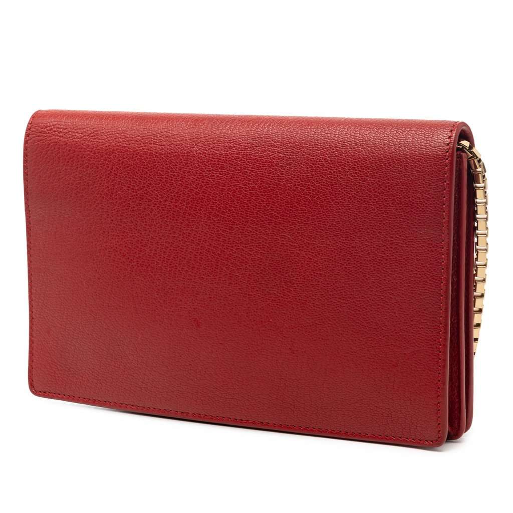 Balenciaga Goatskin Motocross Metallic Edge Wallet on Chain Red Leather Very good condition - Back View