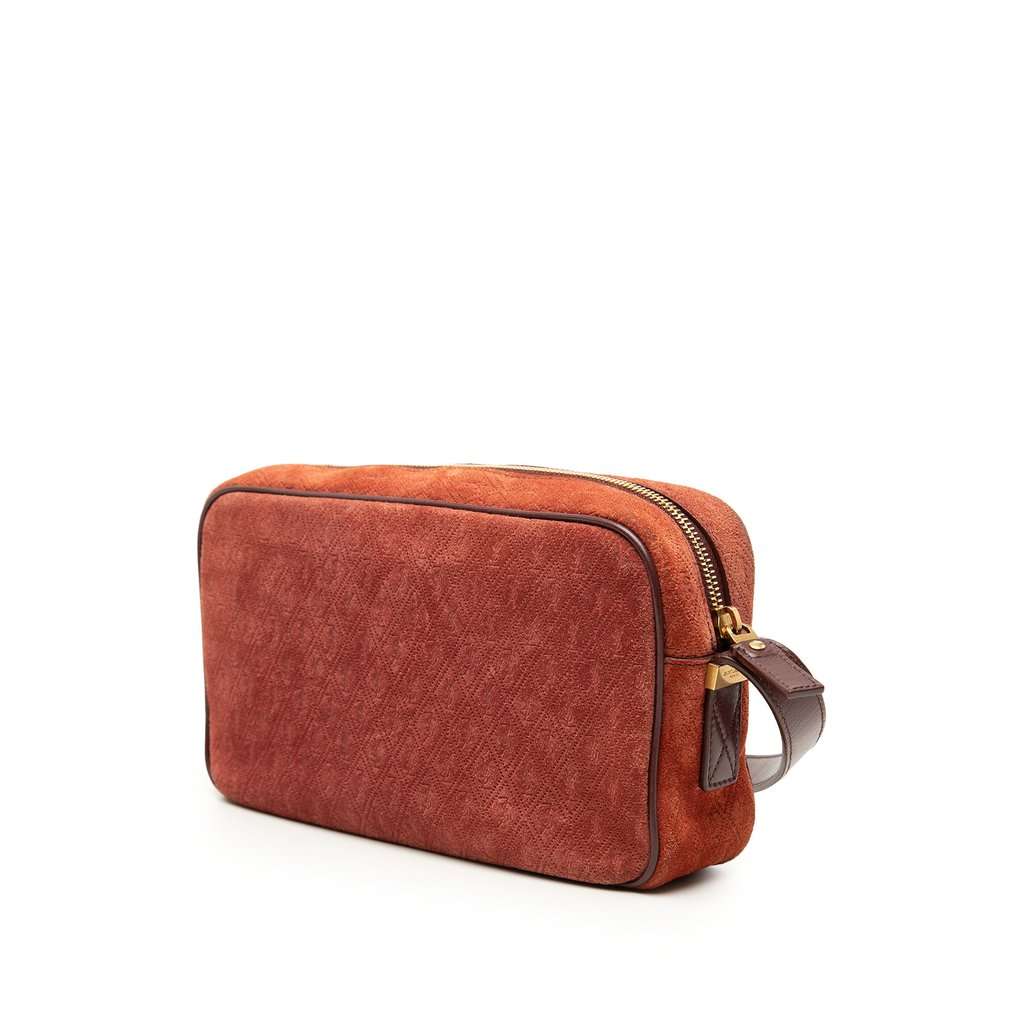 Saint Laurent Suede Monogram All Over Camera Bag Brown Leather Very good condition - Back View
