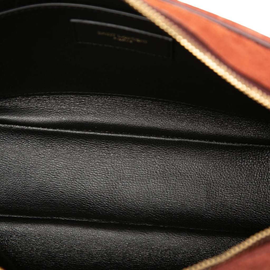 Saint Laurent Suede Monogram All Over Camera Bag Brown Leather Very good condition - Model View