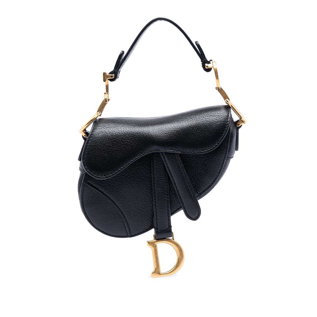 Dior Micro Goatskin Saddle Bag Black Leather Very good condition - Front View
