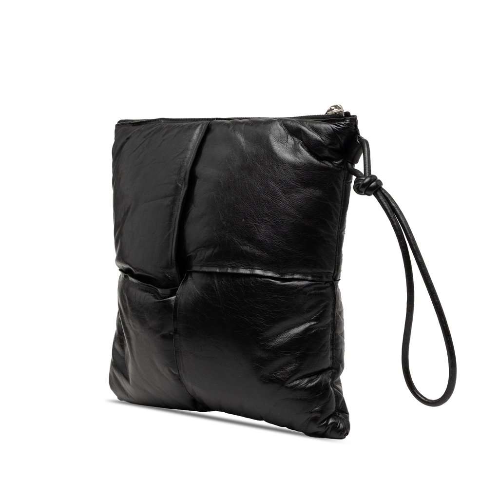 Bottega Veneta Nappa Intrecciato Padded Square Wristlet Pouch Black Leather Very good condition - Back View