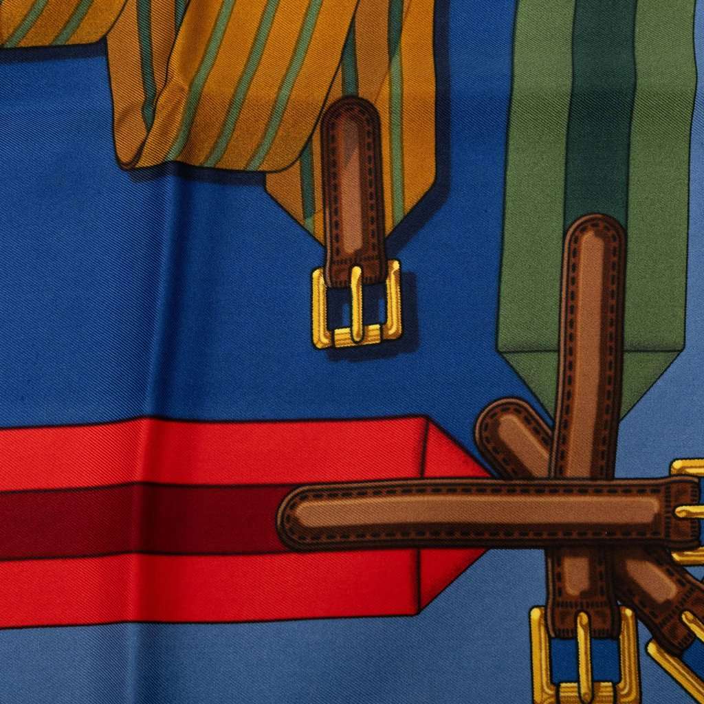Hermès Les Sangles Silk Scarf 90 Blue Very good - Box View