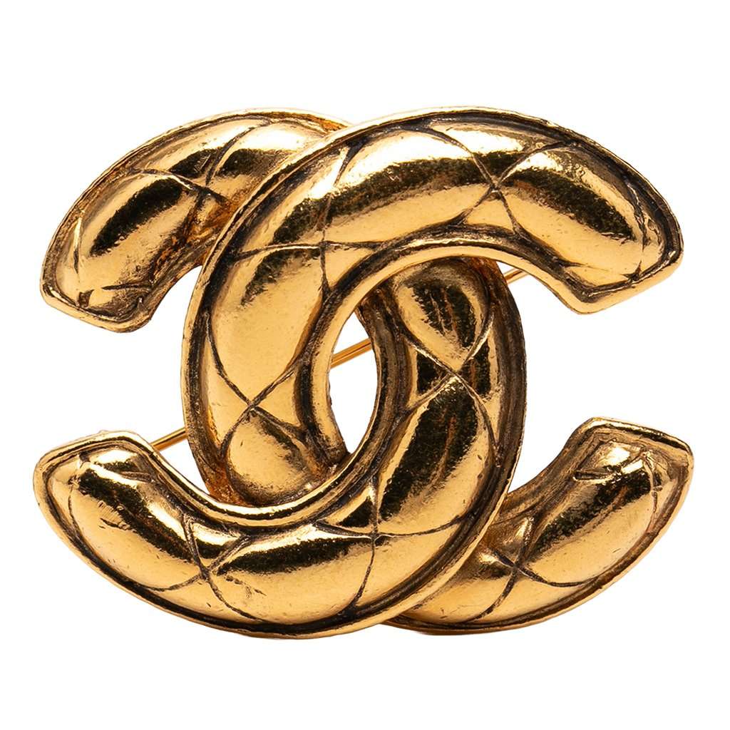 Chanel CC Gold Plated Quilted Brooch Gold Metal Very good condition - Front View