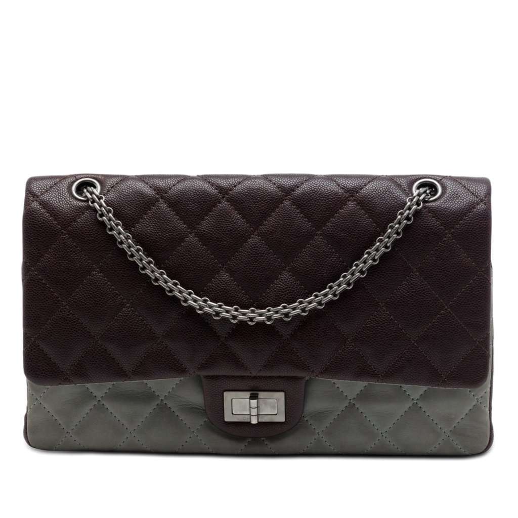 Chanel Bicolor Caviar and Iridescent Calfskin Reissue 2.55 Double Flap 226 Brown Leather Very good condition - Front View