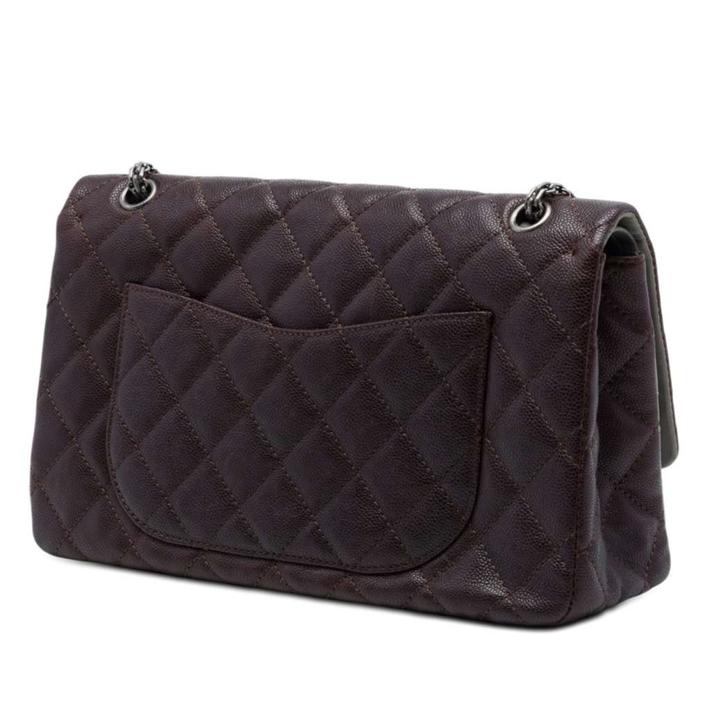 Chanel Bicolor Caviar and Iridescent Calfskin Reissue 2.55 Double Flap 226 Brown Leather Very good condition - Back View