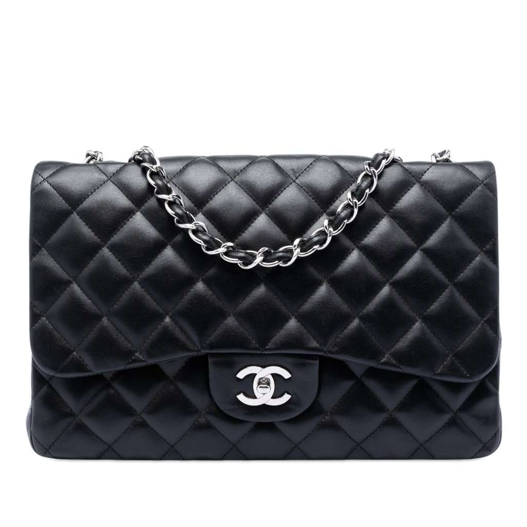 Chanel Jumbo Classic Lambskin Single Flap Black Leather Very good condition - Front View