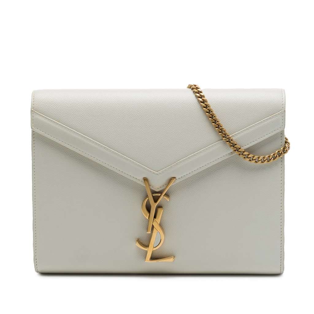 Saint Laurent Grain De Poudre Monogram Cassandra Chain Wallet White Leather Very good condition - Front View