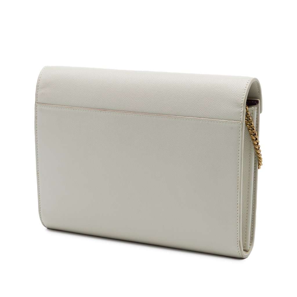 Saint Laurent Grain De Poudre Monogram Cassandra Chain Wallet White Leather Very good condition - Back View