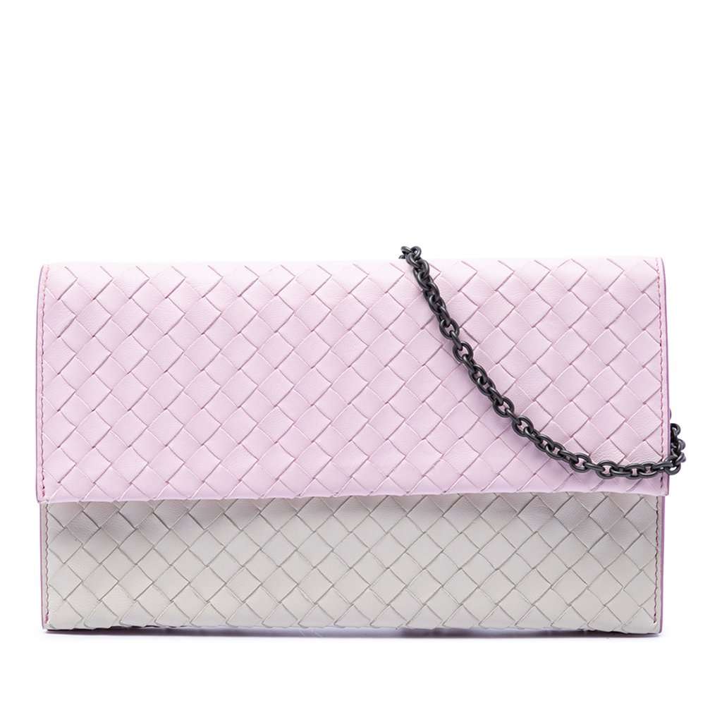 Bottega Veneta Bicolor Nappa Intrecciato Wallet On Chain Pink Leather Very good - Front View