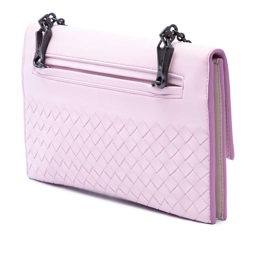 Bottega Veneta Bicolor Nappa Intrecciato Wallet On Chain Pink Leather Very good - Back View
