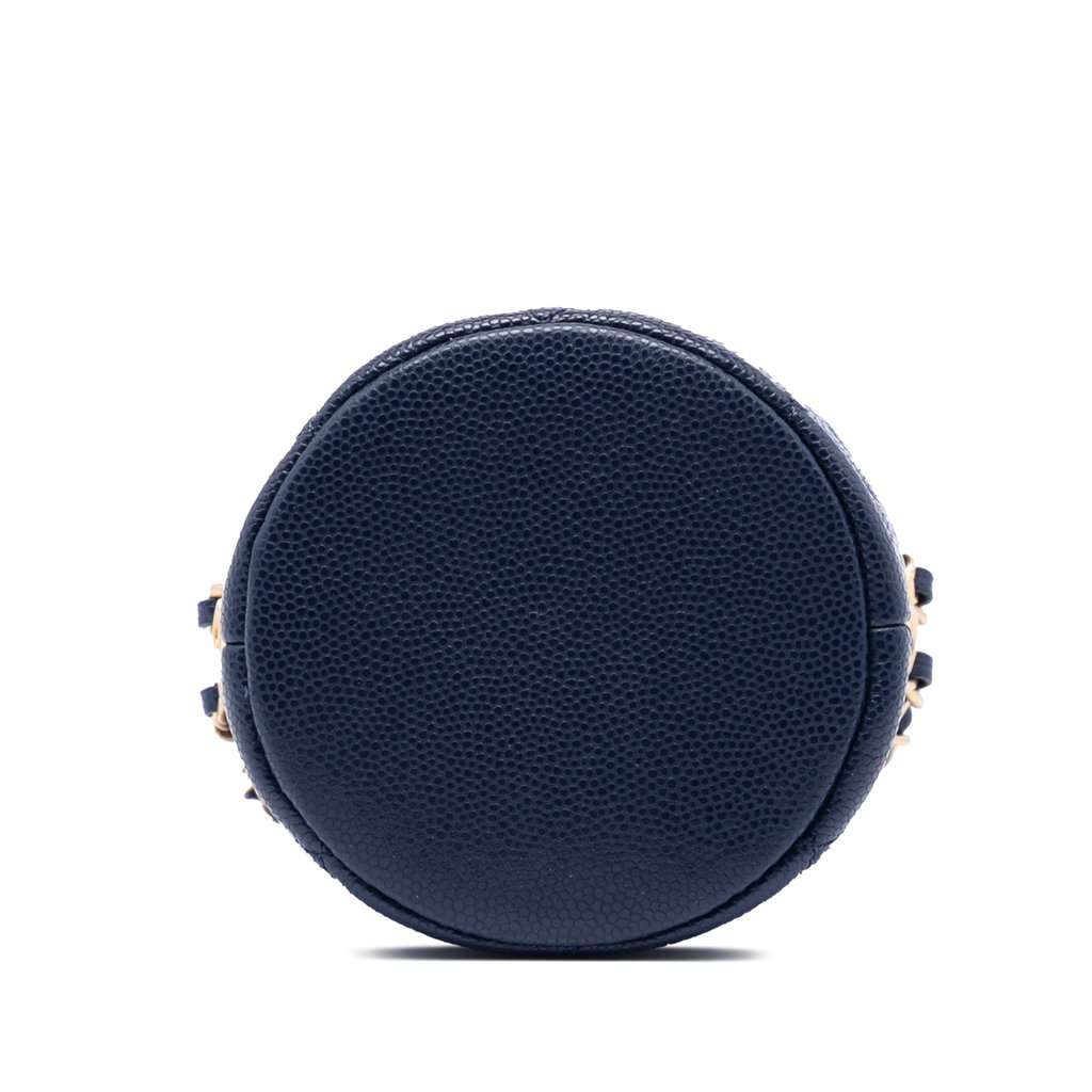 Chanel Mini Quilted Caviar Medallion Charms Drawstring Bucket Bag Blue Leather Very good condition - Inside View