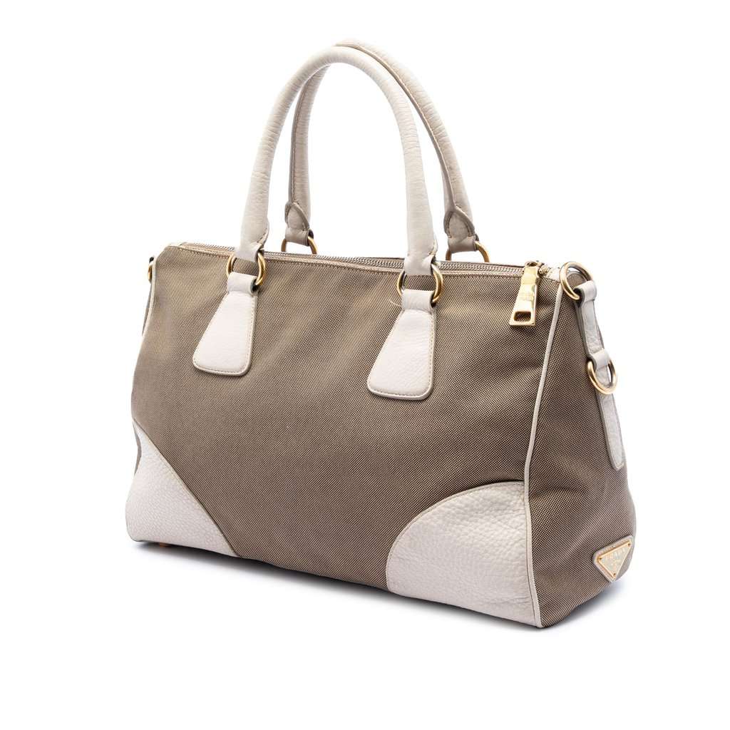 Prada Vitello Daino Trimmed Canvas Canapa Logo Satchel Brown Good condition - Back View