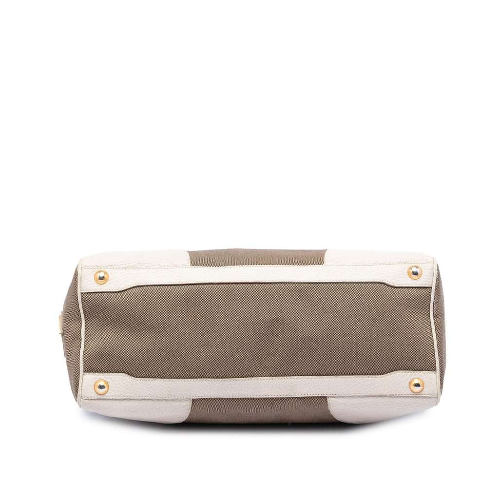 Prada Vitello Daino Trimmed Canvas Canapa Logo Satchel Brown Good condition - Inside View