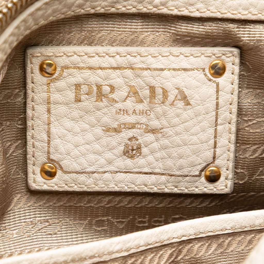 Prada Vitello Daino Trimmed Canvas Canapa Logo Satchel Brown Good condition - Box View