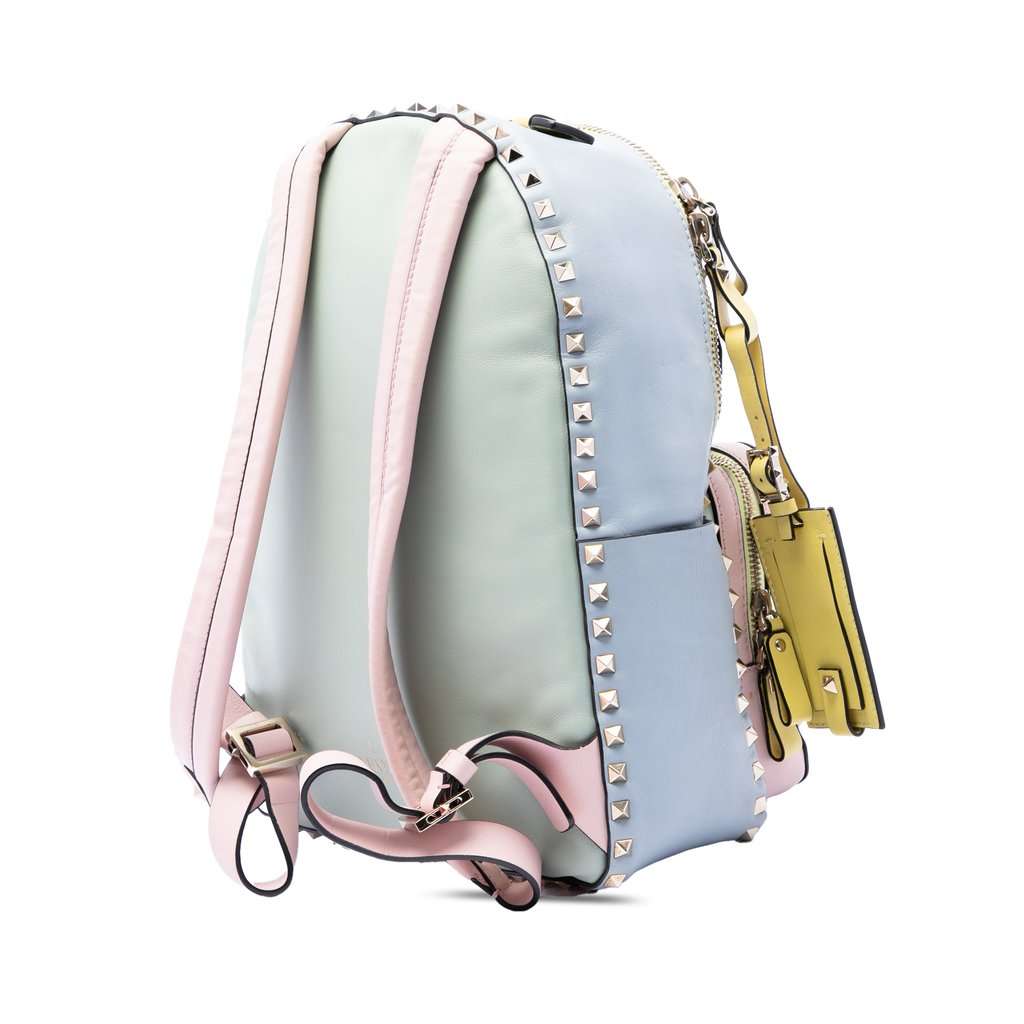 Valentino Medium Calfskin Watercolor Rockstud Backpack Green Leather Very good condition - Back View