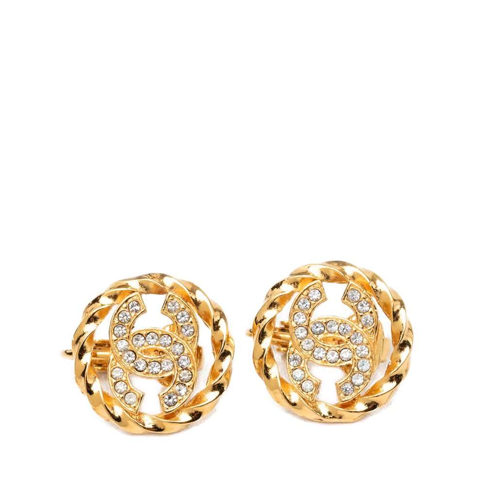 Chanel CC Gold Plated Strass Round Rope Earrings Gold Metal Very good condition - Front View