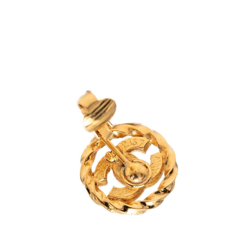 Chanel CC Gold Plated Strass Round Rope Earrings Gold Metal Very good condition - Inside View