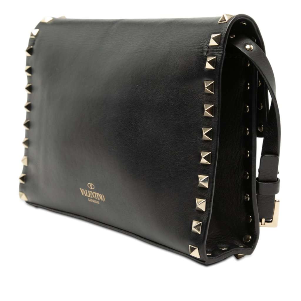 Valentino Small Leather Rockstud Flap Crossbody Black Leather Very good - Back View