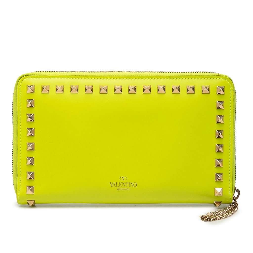 Valentino Leather Rockstud Zip Around Wallet Yellow Leather Very good condition - Front View