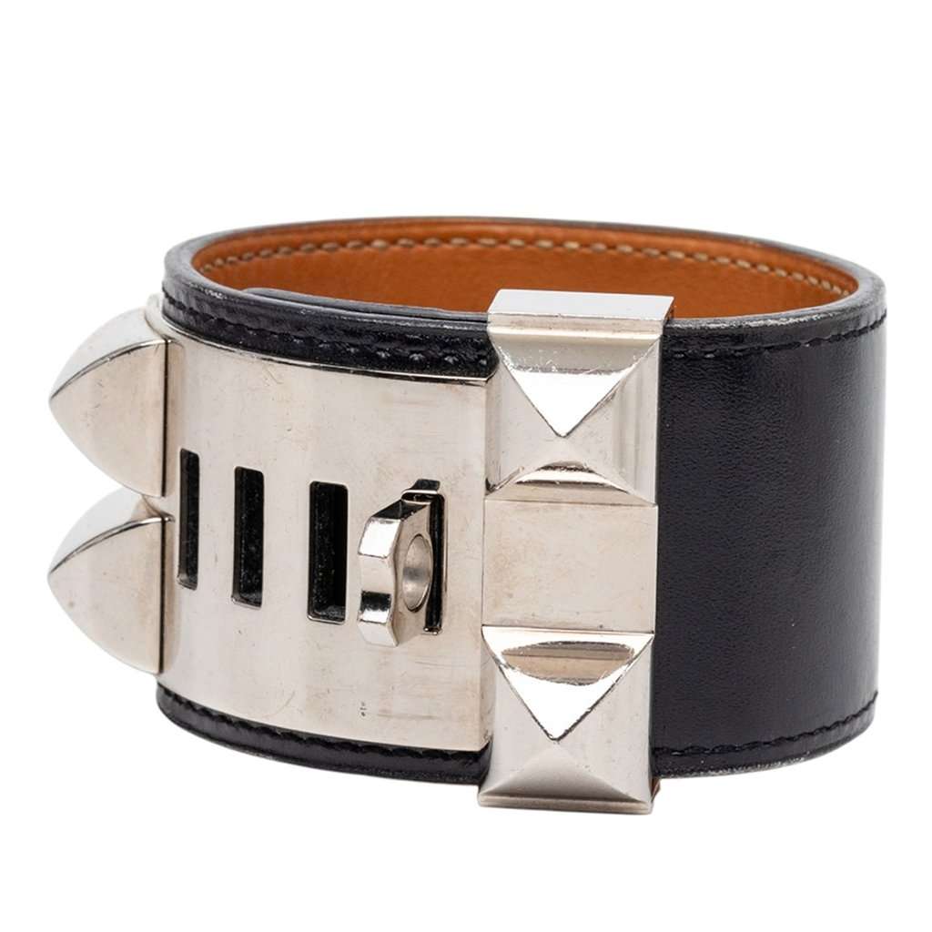 Hermès Swift and Palladium Plated Collier de Chien Bracelet S Black Leather Very good - Back View
