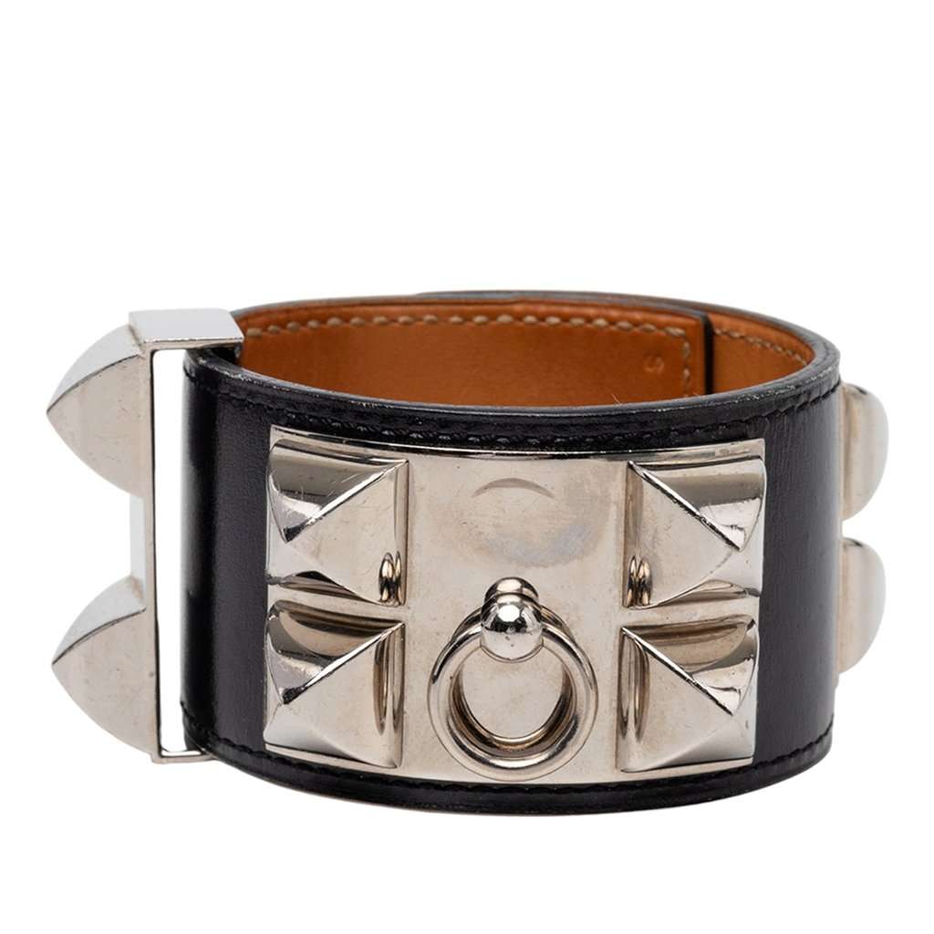 Hermès Swift and Palladium Plated Collier de Chien Bracelet S Black Leather Very good - Inside View