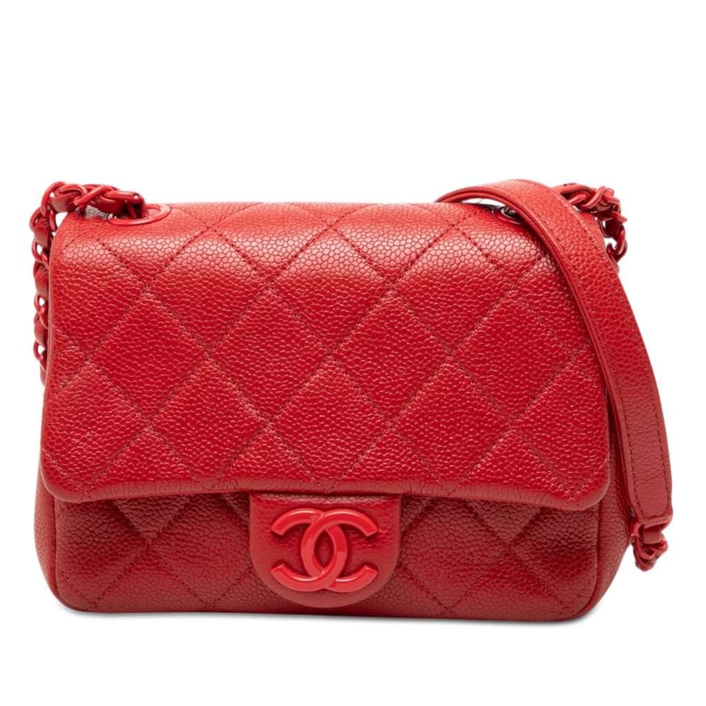 Chanel Mini Square Caviar Incognito Flap Red Leather Very good condition - Front View