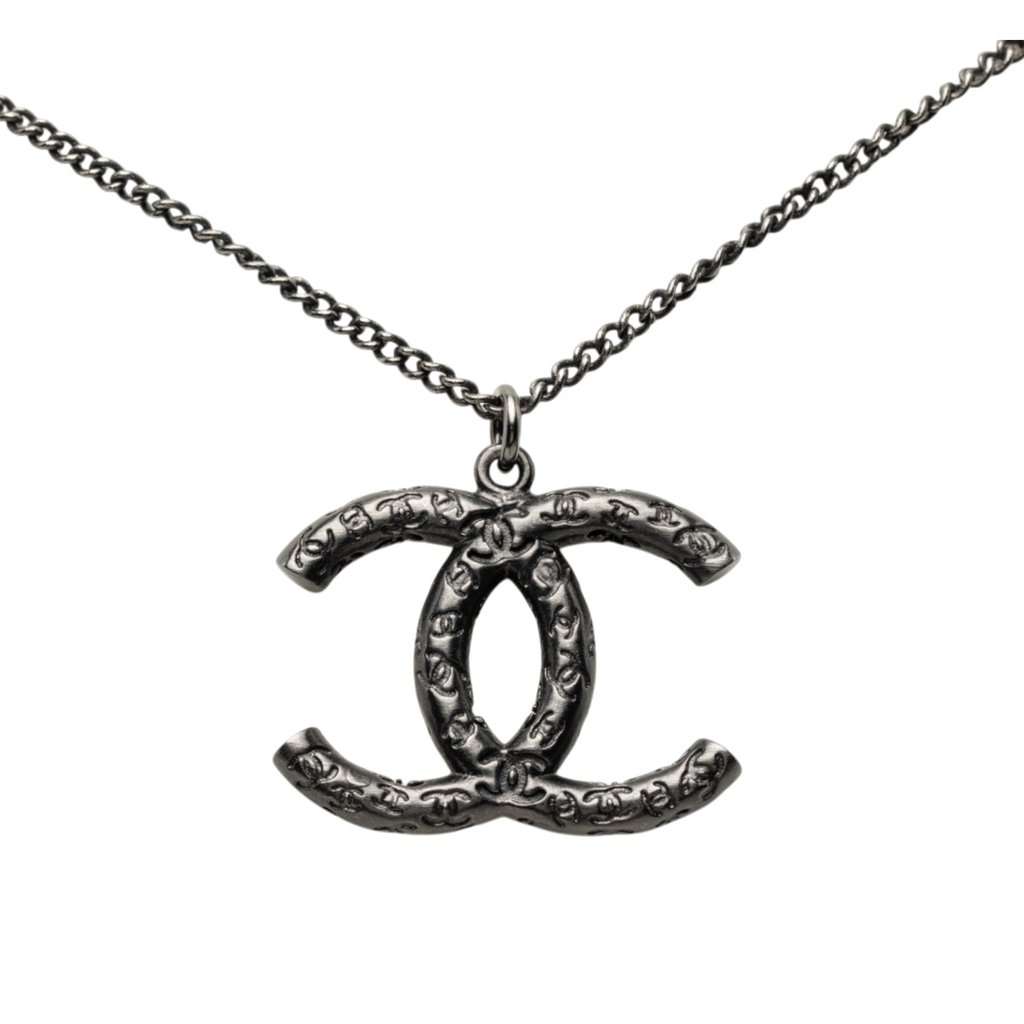 Chanel CC Ruthenium Plated Pendant Necklace Black Metal Very good - Back View