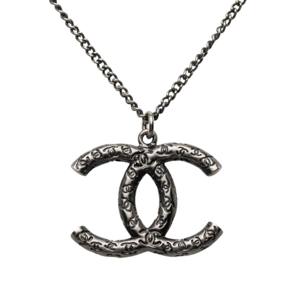 Chanel CC Ruthenium Plated Pendant Necklace Black Metal Very good - Inside View