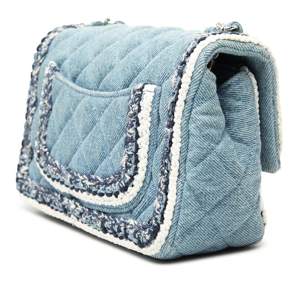 Chanel Mini Rectangular Classic Denim Braided Single Flap Blue Very good - Back View