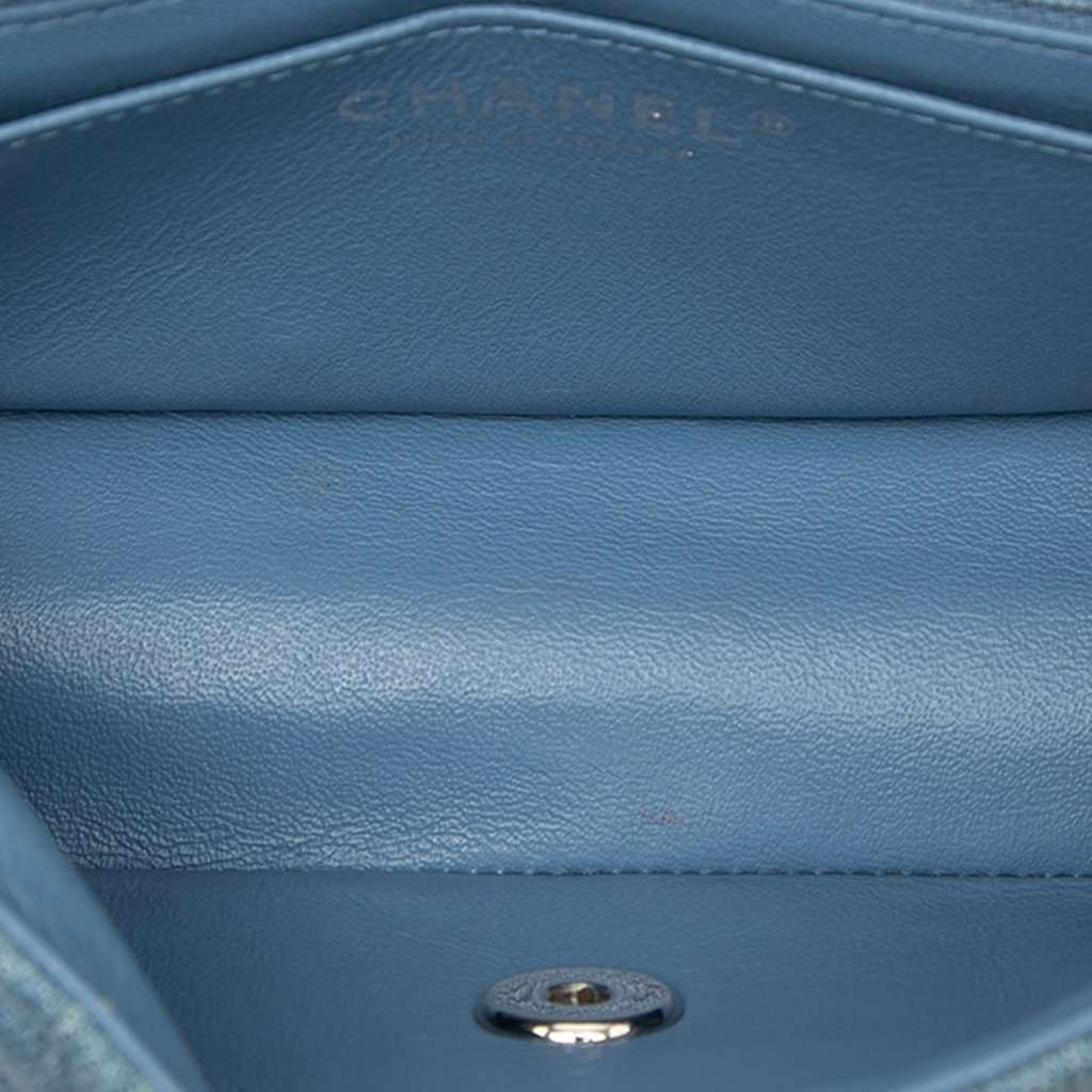 Chanel Mini Rectangular Classic Denim Braided Single Flap Blue Very good - Model View