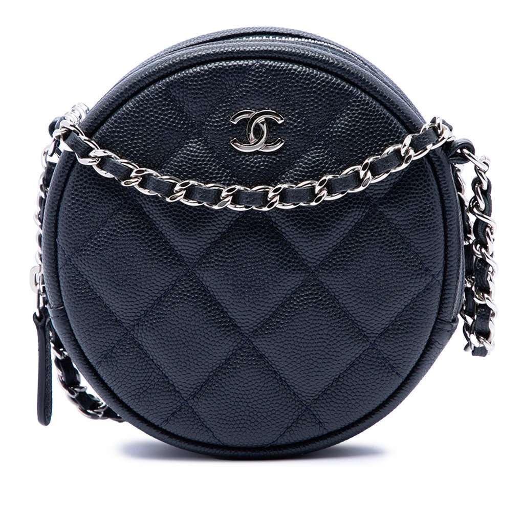 Chanel CC Quilted Caviar Round Crossbody Blue Leather Very good - Front View