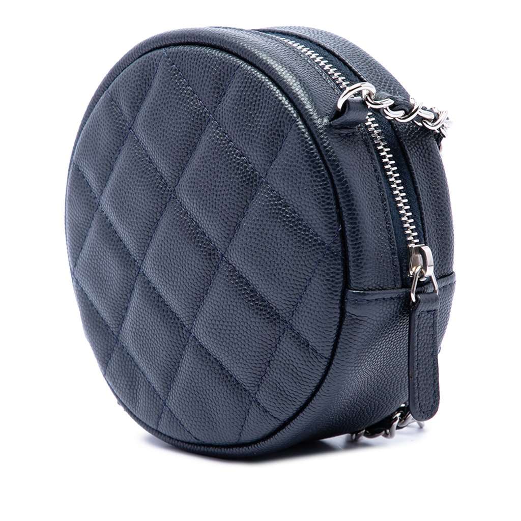Chanel CC Quilted Caviar Round Crossbody Blue Leather Very good - Back View