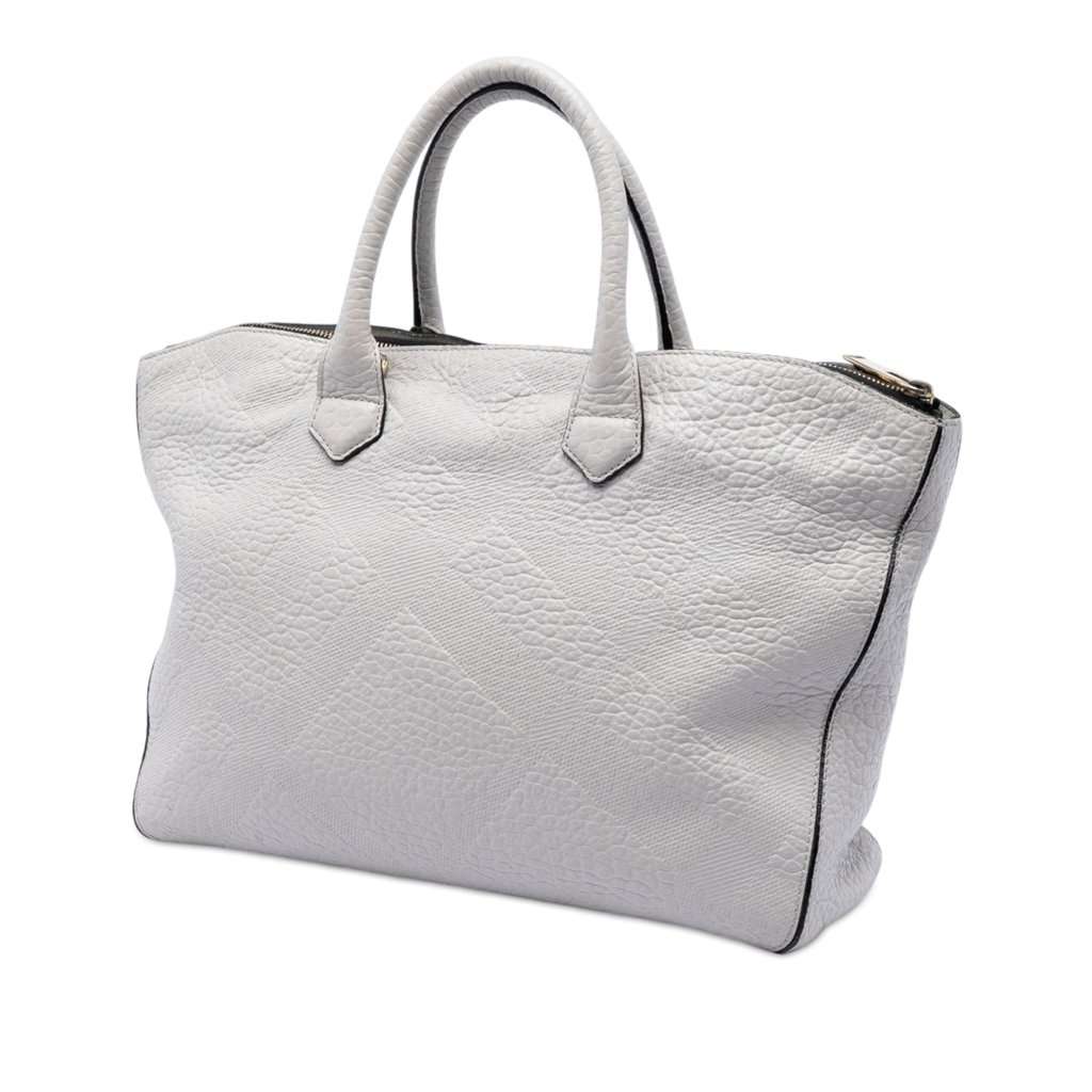 Burberry Embossed Leather Dewsbury Satchel Silver Leather Very good - Back View