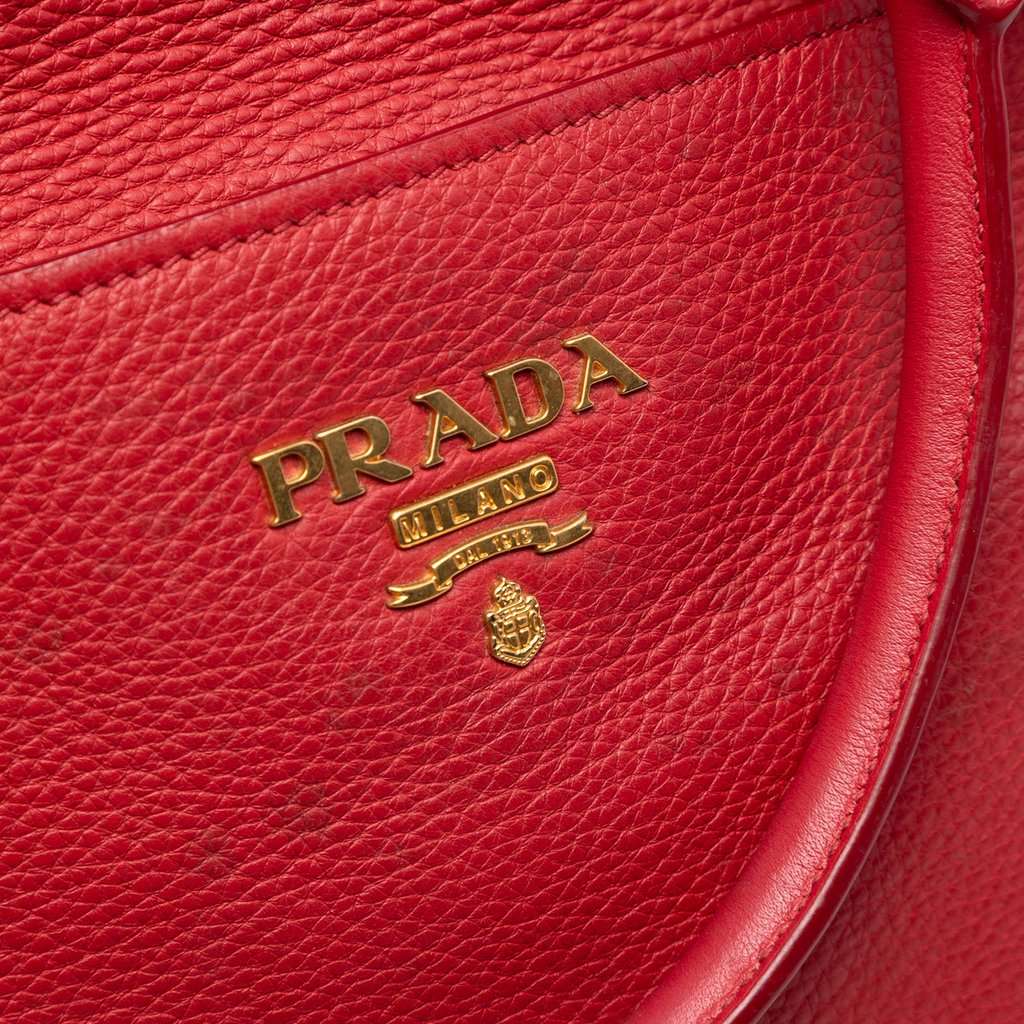 Prada Vitello Daino Front Pocket Convertible Tote Red Leather Very good condition - Box View