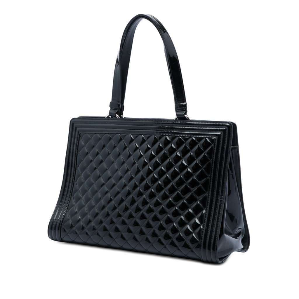 Chanel Large Quilted Patent Boy Shopping Tote Black Leather Very good - Back View