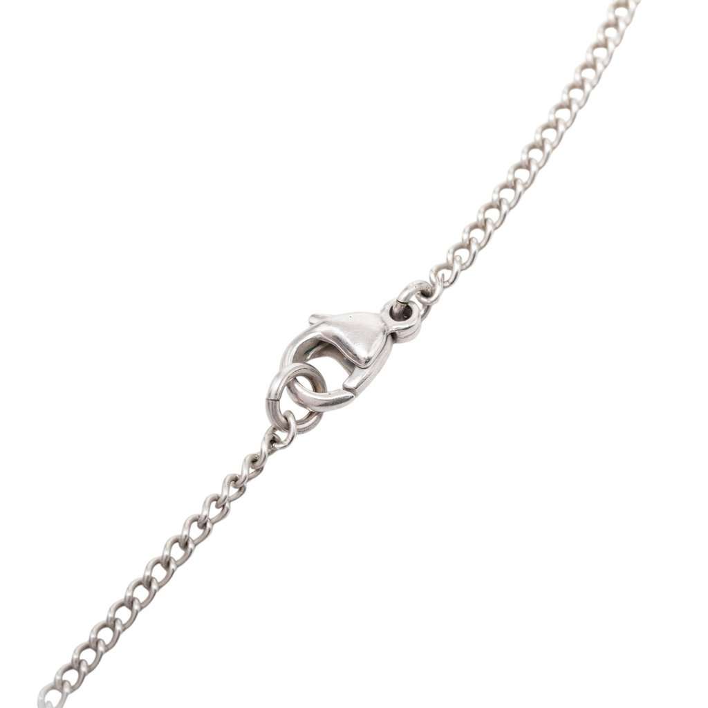 Chanel CC Brass Strass Crystal Heart Pendant Necklace Silver Metal Very good condition - Model View