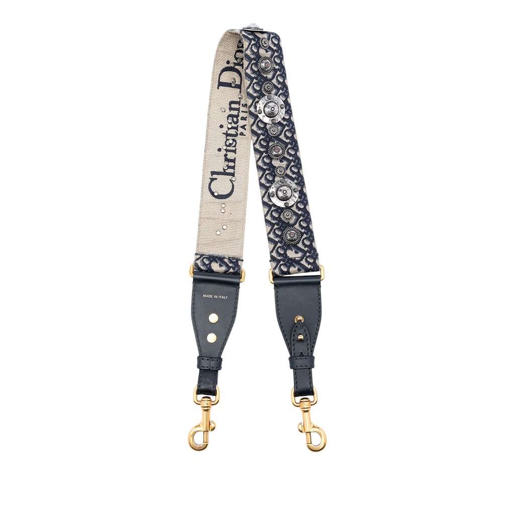 Dior Oblique Embroidered Canvas Studded Shoulder Strap Blue Very good condition - Back View