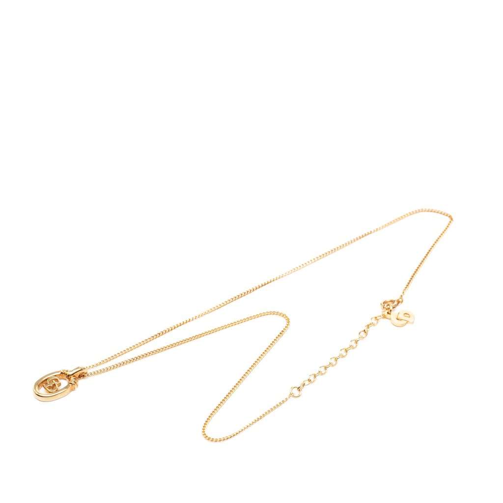 Dior Gold Plated CD Logo Oval Pendant Necklace Gold Metal Very good condition - Box View