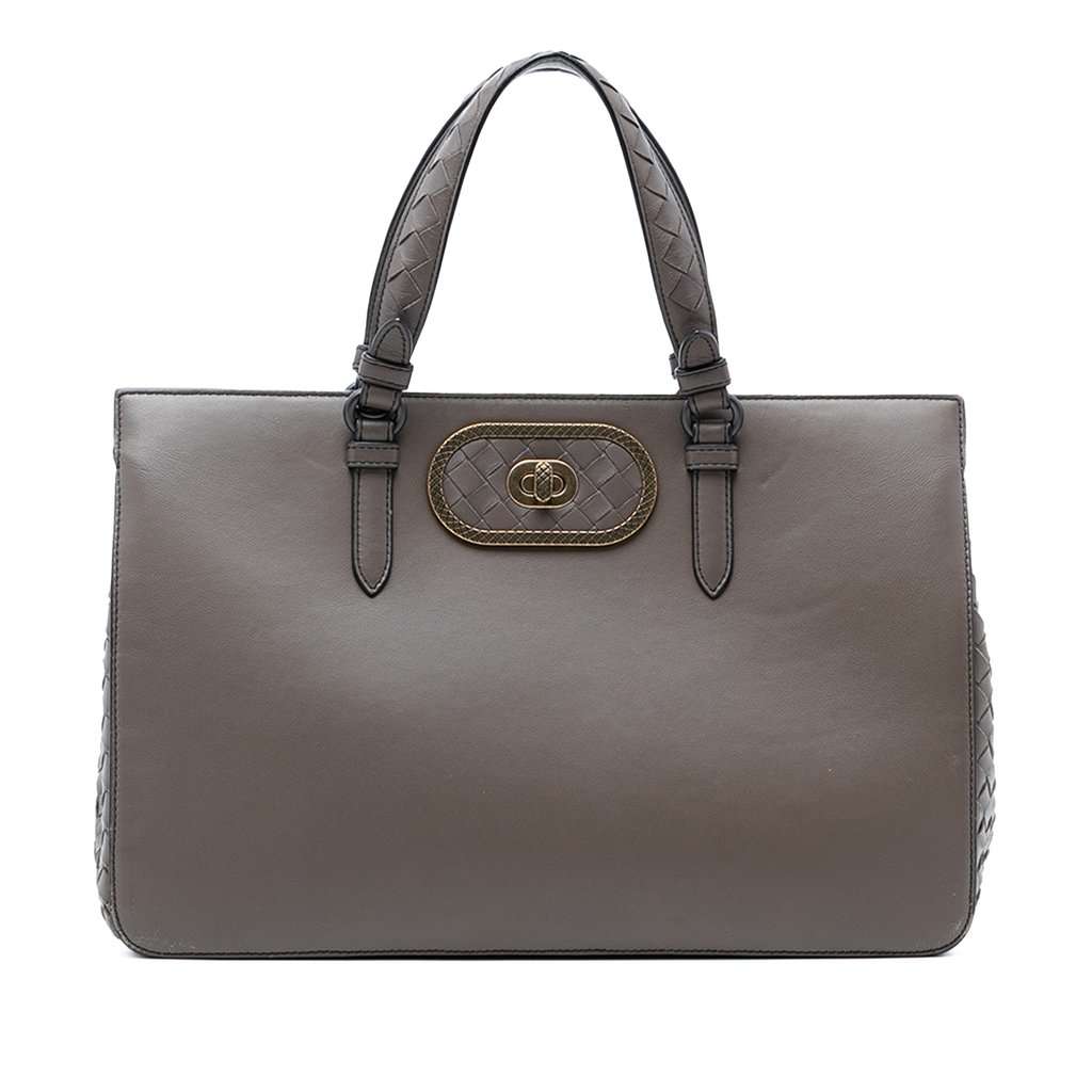 Bottega Veneta Intrecciato Trimmed Leather Ellittica Tote Brown Leather Very good condition - Front View