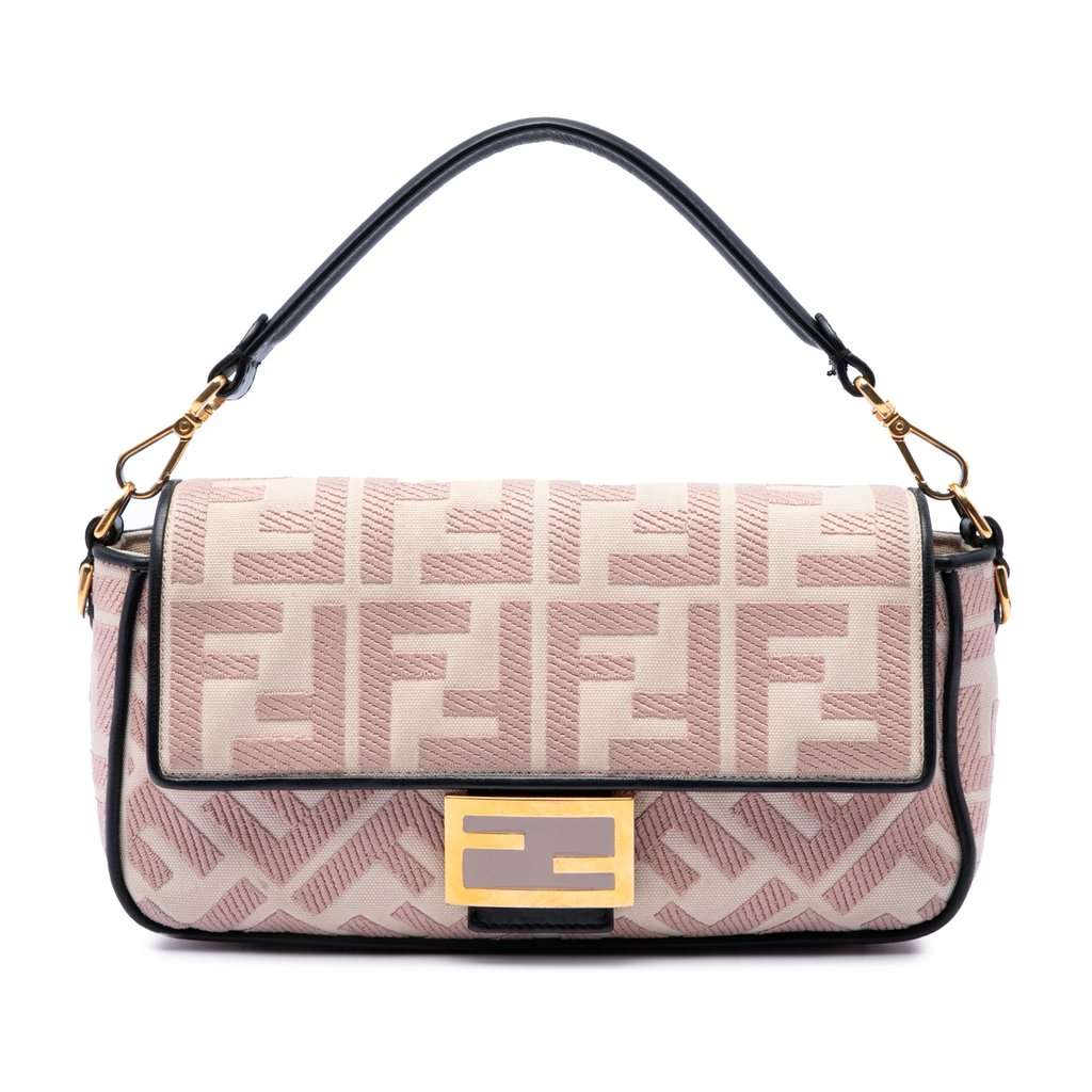 Fendi Zucca Embroidered Canvas Baguette Satchel Pink Very good condition - Front View