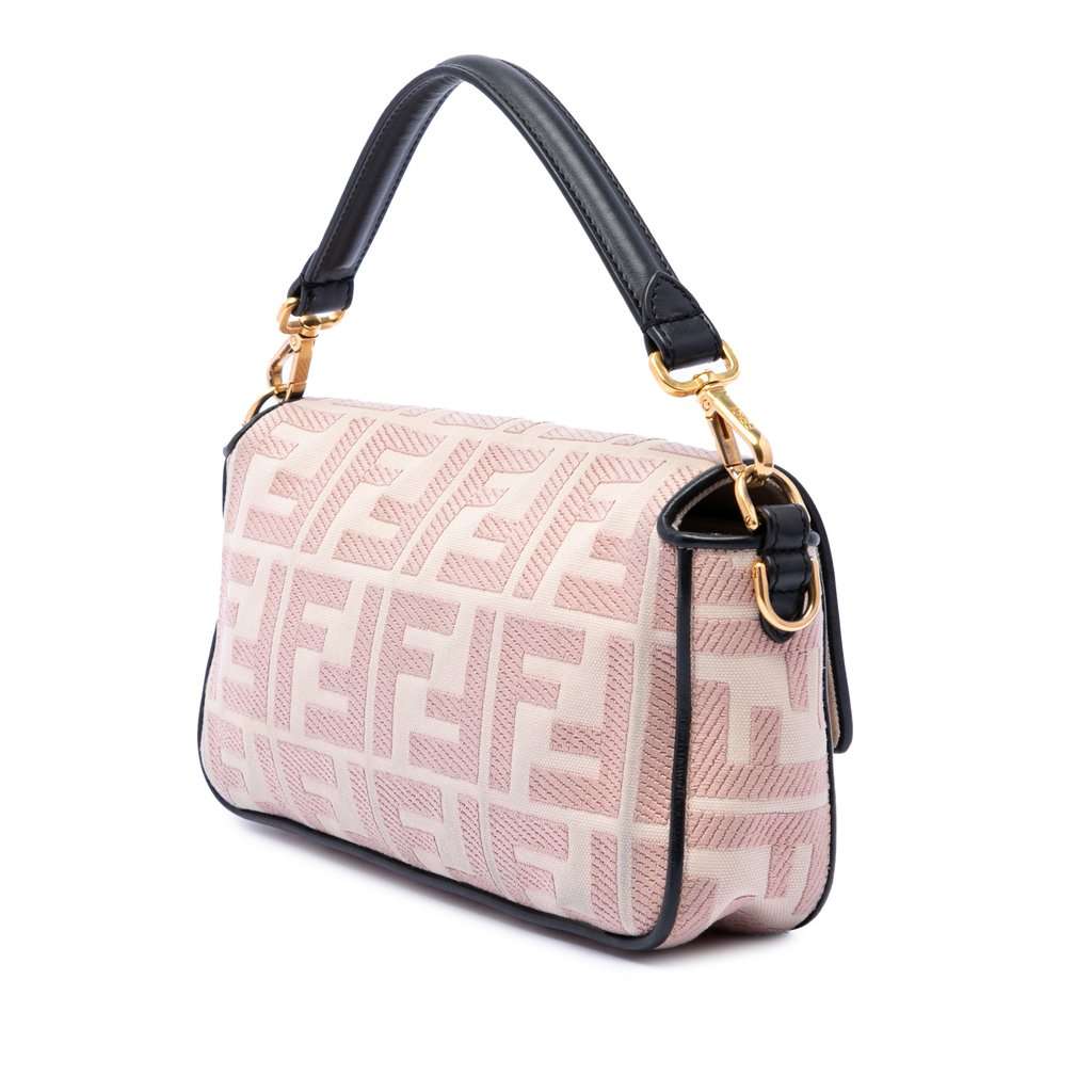 Fendi Zucca Embroidered Canvas Baguette Satchel Pink Very good condition - Back View