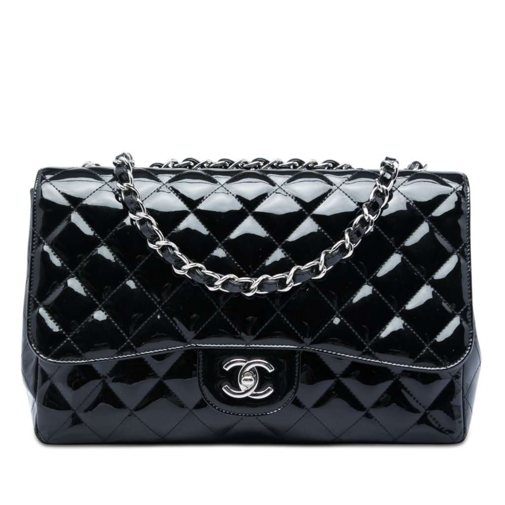 Chanel Jumbo Classic Patent Single Flap Black Leather Very good - Front View