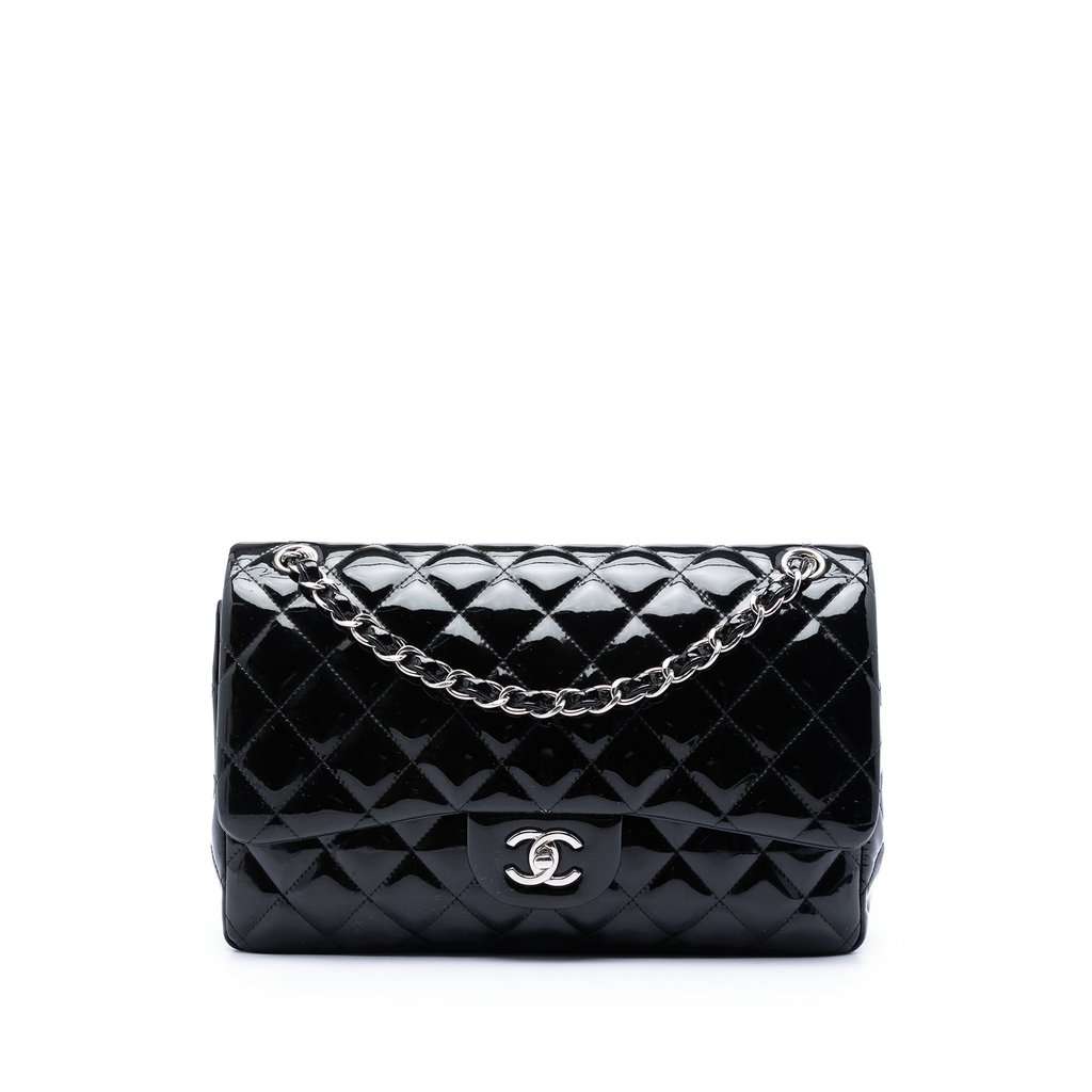 Chanel Jumbo Classic Patent Double Flap Black Leather Very good condition - Front View