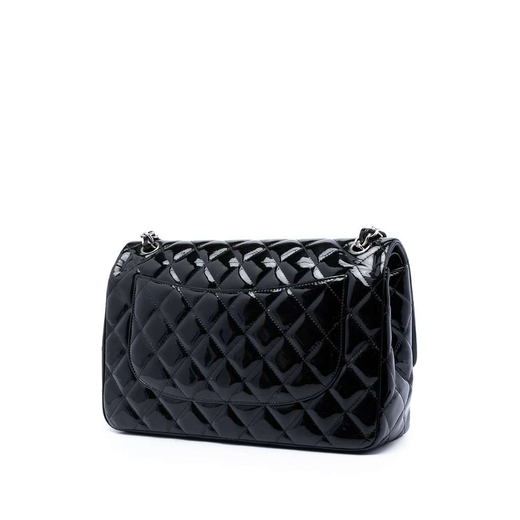 Chanel Jumbo Classic Patent Double Flap Black Leather Very good condition - Back View