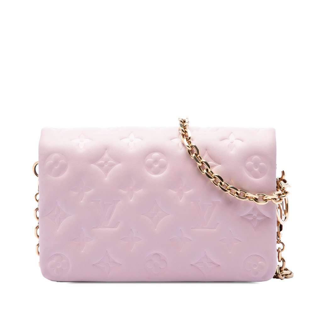 Louis Vuitton Monogram Embossed Lambskin Pochette Coussin Pink Leather Very good - Front View